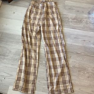 Plaid women bustier top  with wide leg pants